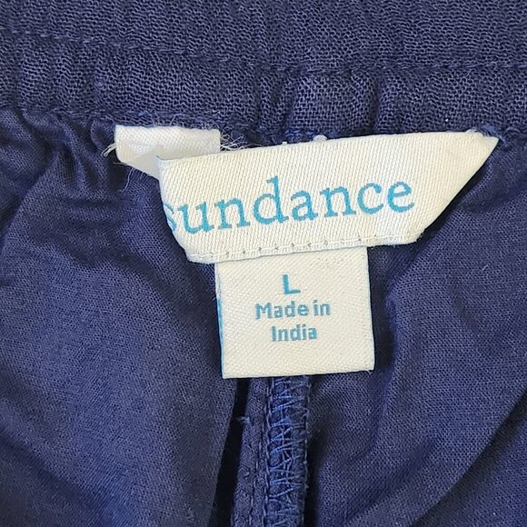 Sundance Giselle Wide Leg Crop Pant L Navy Blue Embroidered Pull On Tassel Boho - Picture 4 of 10